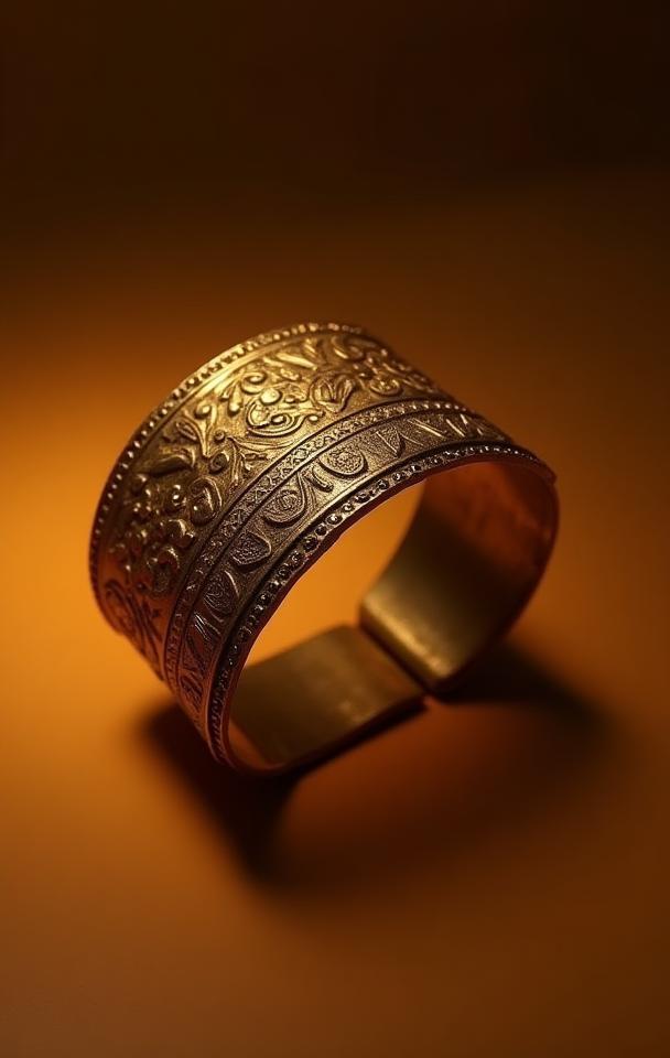 Brazalete ancho de inspiración madrileña en oro antiguo