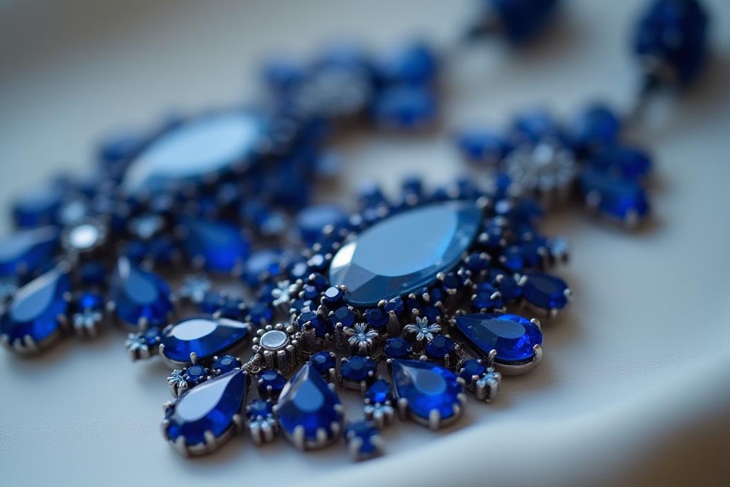Pendientes largas con piedra azul zafiro en detalles florales