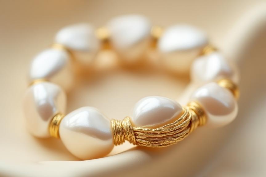 Pulsera de perlas barrocas y hilo de oro texturizado